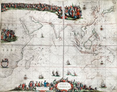 東インド諸島地図、1666年頃（彩色エングレーヴィング） 作： Pieter Goos