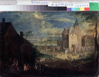 「村の場所のケルメッセ」 (Kermis) フランダースの都市風景。 Peter Gysels (1621-1690) による絵画、Serpukhov、ロシア国立歴史美術館 作： Peeter Gijsels