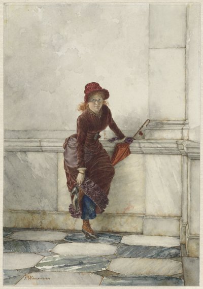 立っている若い女性、壁に寄りかかっています 作： Pieter Haaxman