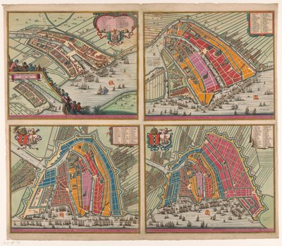 1400 年から 1612 年までのアムステルダムの地図 4 枚 Amsteldam soo het selve has been omhaynt (...) (オブジェクトのタイトル) アムステルダム 2 番目に mael は最初に石で拡大 Mueren inden jaere 1482 (...) (オブジェクトのタイトル) アムステルダム 作： Pieter Hendricksz. Schut (possibly)