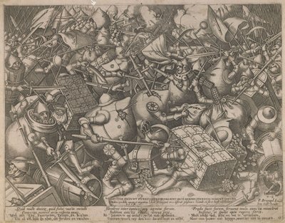 お金の袋と金庫の戦い、c。 1560年 作： Pieter Heyden van der