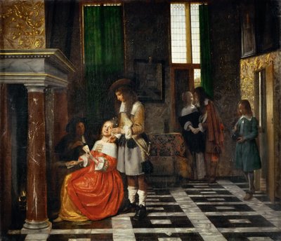 豪華なインテリアのカードプレーヤー 作： Pieter Hooch de