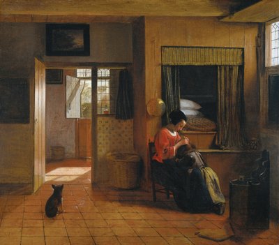 母親が子供の髪を洗っているインテリア 母親の義務 1659-1660年 作： Pieter Hooch de