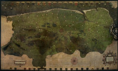 ブルージュ城の地図 (キャンバスに油彩) 作： Pieter II Claeissens
