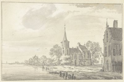 村の教会と川沿いの家々 作： Pieter Jan van Liender