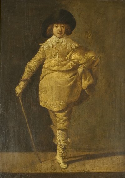 スタンディングキャバリエ、1630年頃（パネルに油彩） 作： Pieter Jansz. Quast