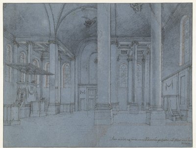 北通路の東端から西を見ると、ハールレムの新教会の内部が見える 作： Pieter Jansz Saenredam