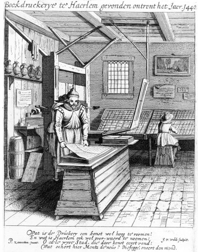 ローレンスのバインダリーJanszoon Koster、「ハーレムの賞賛の説明」より、1628年に出版 作： Pieter Janszoon Saenredam