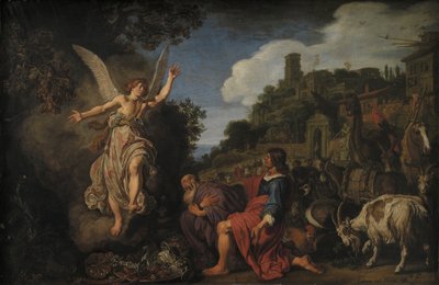 天使ラファエルは古いトビト記と彼の息子トビアスを去ります 作： Pieter Lastman