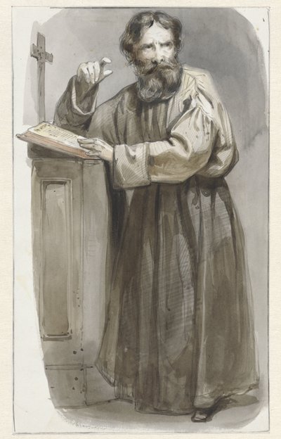 十字架と聖書で書見台に立っている聖職者 作： Pieter Marinus van de Laar (attributed to)
