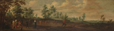 田舎の邸宅の外で踊るカップルのいる風景 作： Pieter Meulener