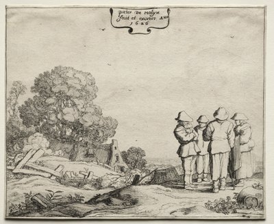会話する4人の農民のいる風景、1626年。 作： Pieter Molyn
