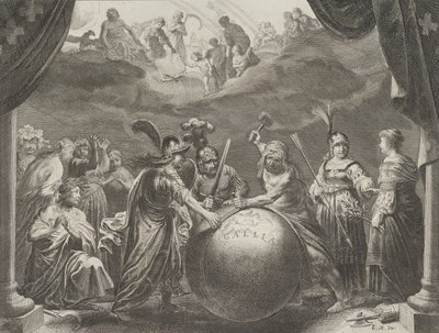 プレート 12: フランスの不協和音に関する寓話、カスパー・バルレウス、メディケア オスペス、1638 年より。 作： Pieter Nolpe