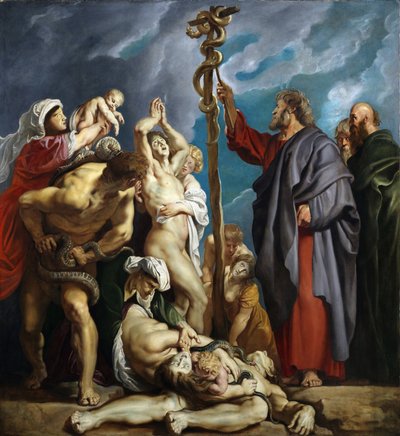 モーゼスとブレイゼンサーペント、1609-1610。 作： Peter Paul Rubens