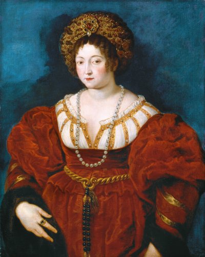 赤のイザベラ デステ 1474-1539 の肖像画。 ティツィアーノの後、c。 1605年。 作： Pieter Paul Rubens