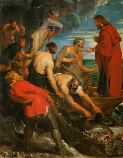 魚の三部作の奇跡的なドラフト、中央パネル、1618-1619。 作： Pieter Paul Rubens