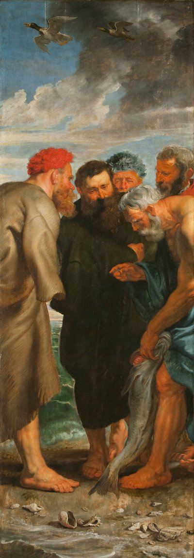 魚の三部作の奇跡的なドラフト、左パネル、1618-1619。 作： Pieter Paul Rubens