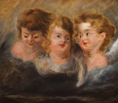雲の中の 3 つの天使の頭。 作： Pieter Paul Rubens