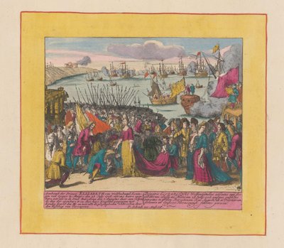 ムタロに到着したエリーザベト・クリスティーヌ・ヴァン・ヴォルフェンビュッテル王女、1708年 エリザベス・ヴァン・ヴォルフェンブッテル スペイン女王の到着 (...) (オブジェクトのタイトル) 戦争の劇場、チャールズ 2 世の始まり。 カレル・デン1世まで 作： Pieter Schenk (I)