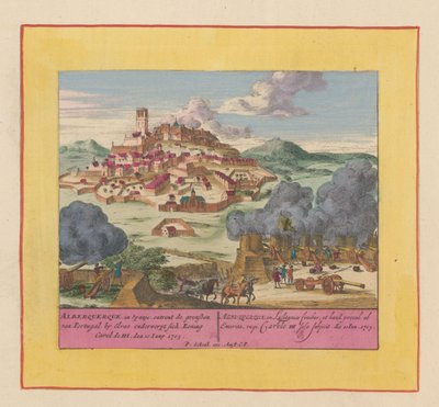 アルバカーキ包囲戦、1705年 スペインのアルベルケルケは、エルヴァスでポルトガルの国境にまたがり、1705 年 6 月 10 日、カレル デ 3 世王に服従します (オブジェクトのタイトル) 戦争の劇場、チャールズ 2 世の始まり。 またキング・カー 作： Pieter Schenk (I)
