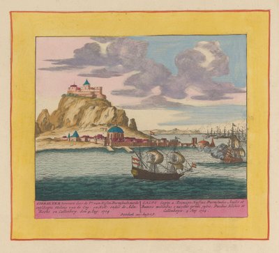 英蘭艦隊によるジブラルタルの占領、1704 Prによって捕獲されたジブラルタル。 1704 年 8 月 4 日 (...) (オブジェクトのタイトル) シアター 作： Pieter Schenk (I)