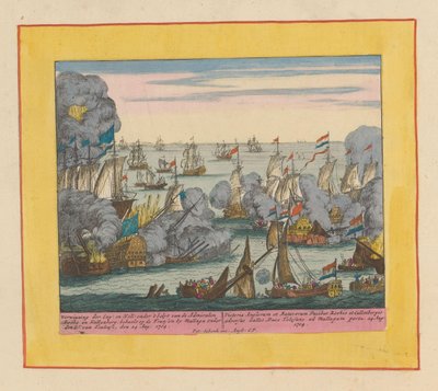 マラガ海戦、1704年 Verwin der Eng en Holl : アドミラルズ ルークとカレンバーグ (...) の信念の下で (オブジェクトのタイトル) 戦争の劇場、チャールズ 2 世の始まり。 チャールズ3世まで。 IX に存在します。 歴史的な図 作： Pieter Schenk (I)