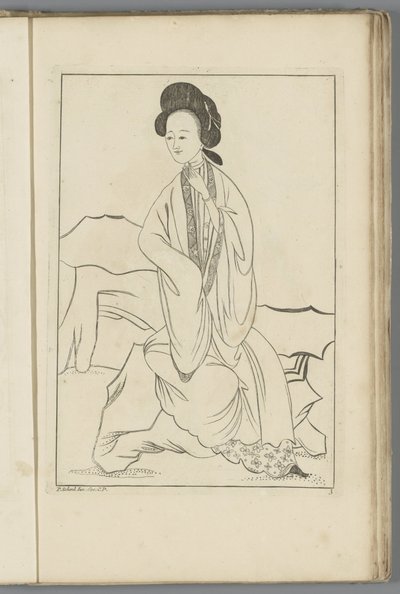 着物の袖に右手を入れる中国人女性 中国の女と花と鳥（連載タイトル） 作： 匿名（おそらく）
