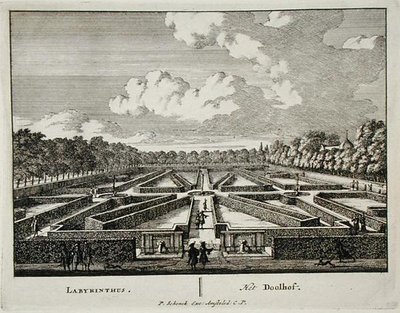 ヤン・ファン・コール（1656-1703）が1715年以前に出版した「Admirandorum Quadruplex Spectaculum」からの迷宮（エングレーヴィング） 作： Pieter Schenk