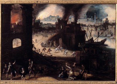 トロイの破壊」 ピーテル・シューブルック（1570-1607）による絵画 17世紀 ブザンソン。美術博物館 作： Pieter Schoubroeck