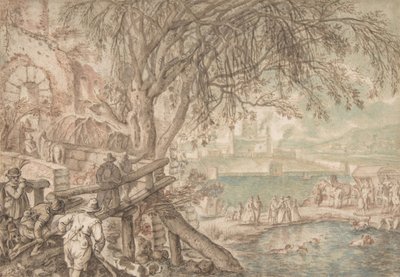 猟師と池でアヒルを回収する犬を観察する会社 4 月、c1610-20。 作： Pieter Stevens