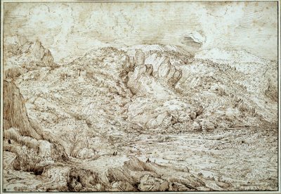 アルプスの風景。ピーテル・ブリューゲルのデッサン 老人（1525-1569） Ec.Flam. 作： Pieter Bruegel the Elder