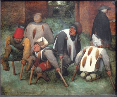 The Beggars or The Cripples - 木に油彩 作： Pieter Bruegel the Elder