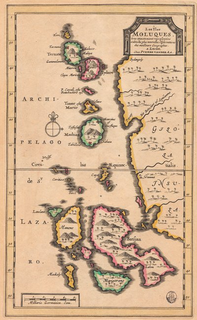 モルッカ諸島（現インドネシア）の地図、1707年頃、彩色版画 作： Pieter Van der Aa