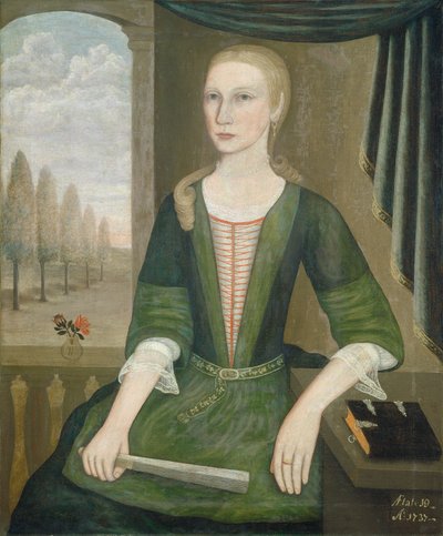 扇子を持つ若い女性、1737年。 作： Pieter Vanderlyn