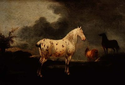 ダップルグレイの馬のいる風景」1670年頃（パネルに油彩 作： Pieter Wouwermans or Wouwerman