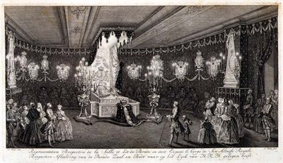 王女アンの遺体が安置されている様子（エングレーヴィング） 作： Pieter de (after) Swart