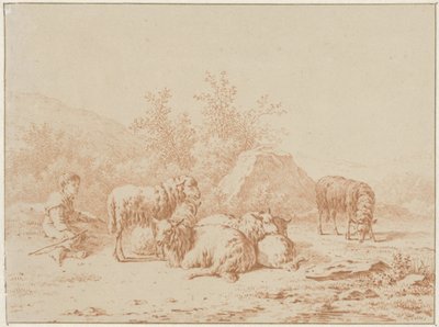 羊飼いと彼の群れのいる風景 作： Pieter de Goeje