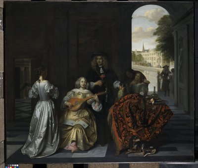 音楽パーティー (キャンバスに油彩) 作： Pieter de Hooch