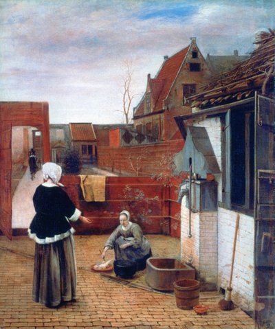 中庭の女とメイド、c1660-1661 作： Pieter de Hooch