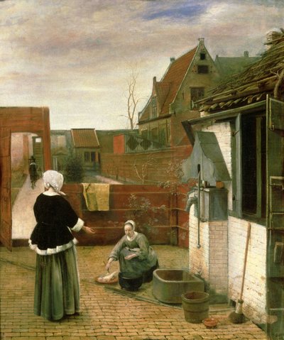 中庭の女と乙女、1660〜61年頃 作： Pieter de Hooch