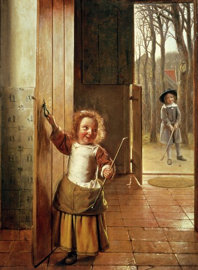 「ゴルフ」スティックを使った戸口の子供たち、1658〜60年頃 作： Pieter de Hooch