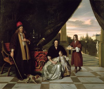 テラスでの家族の肖像画、1667 作： Pieter de Hooch