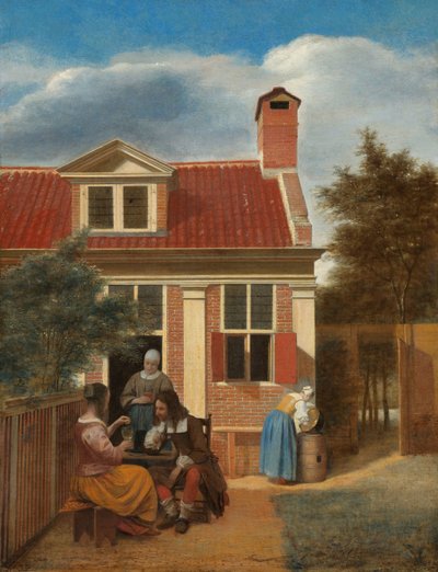 家の裏にある中庭の人物像c。 1663-5 作： Pieter de Hooch