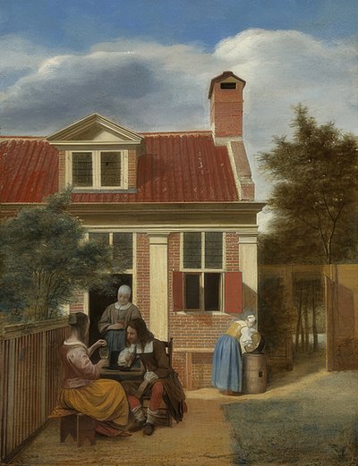 家の裏庭にある会社。 1663-65年頃 作： Pieter de Hooch