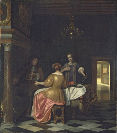紳士と二人の婦人が会話する室内》1668-70年頃 油彩・カンヴァス 作： Pieter de Hooch