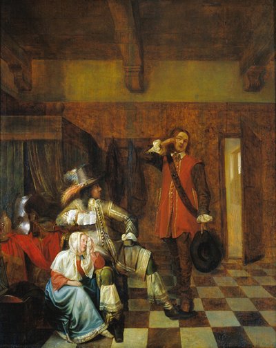 悪い知らせの担い手 - 悪い知らせの担い手 - Hooch, Pieter, de (1629-1684) - c. 1655 - 木に油彩 - 67.8x56 cm - バルセロナ国立カタルーニャ美術館 作： Pieter de Hooch