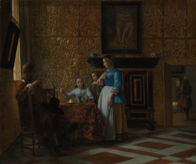 エレガントな環境での余暇、カリフォルニア州。 1663-65。 作： Pieter de Hooch