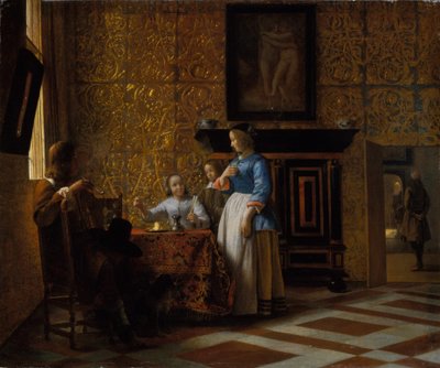 エレガントな雰囲気の中での余暇、c.1663-65（帆布に油彩） 作： Pieter de Hooch