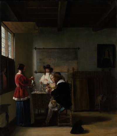 訪問、c.1657（木の油） 作： Pieter de Hooch