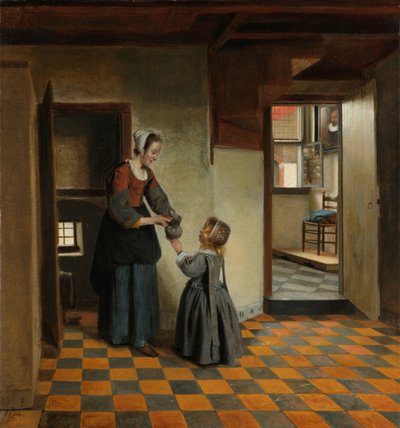 パントリーに子供を持つ女性 作： Pieter de Hooch